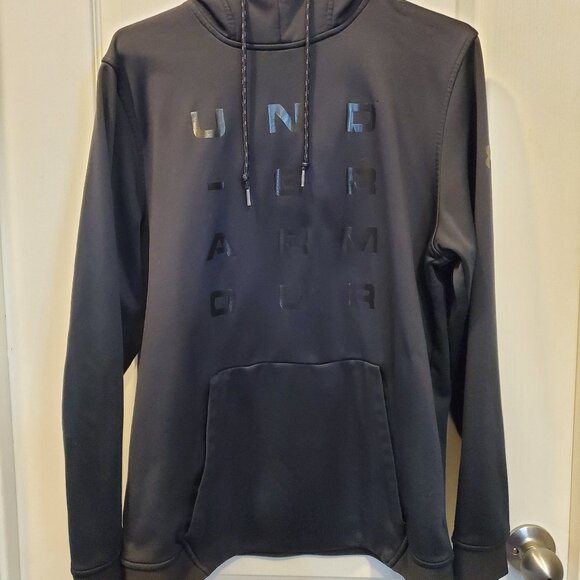 Under Armour Black Big ghost letters Logo pullover Hoodie  | Men's Fleece Large - Picture 1 of 5